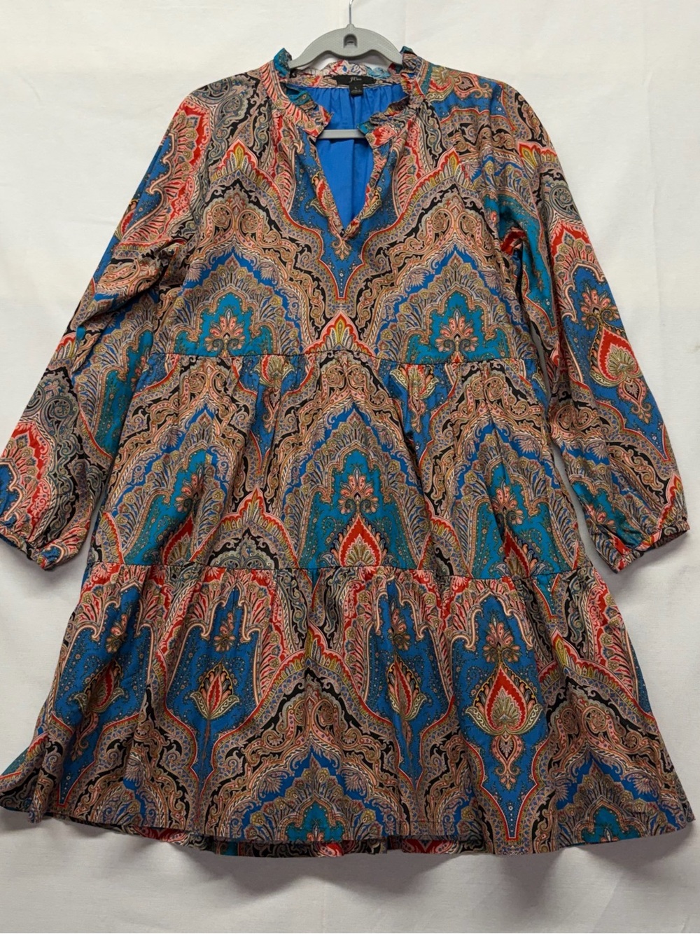 J. Crew Poplin Tiered Ratti Mediterranean Paisley Print Smocked Dress Large